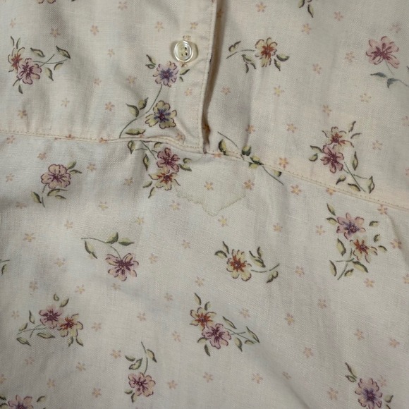 Vintage 90s Eddie Bauer Women XXL Linen Floral Maxi Dress Cream Short Sleeve - Picture 6 of 9